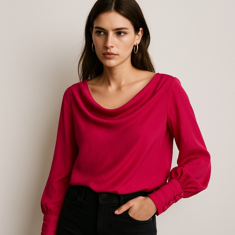 Joie Fuchsia Cowl Neck Long-Sleeve Blouse